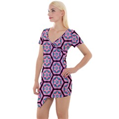 Background Pattern Tile Short Sleeve Asymmetric Mini Dress