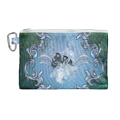 Surfboard With Dolphin Canvas Cosmetic Bag (large) by FantasyWorld7