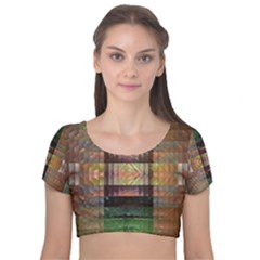 Fractal Design Pattern Decorative Velvet Short Sleeve Crop Top 