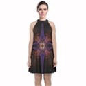 Fractal Cross Blue Geometric Velvet Halter Neckline Dress  View1
