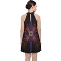 Fractal Cross Blue Geometric Velvet Halter Neckline Dress  View2