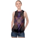Fractal Cross Blue Geometric High Neck Satin Top View1