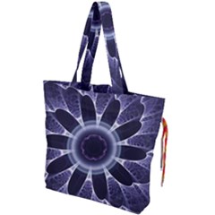 Fractal Feathers Blue Purple Drawstring Tote Bag