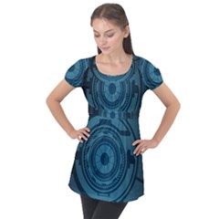 Technology Background Binary Puff Sleeve Tunic Top