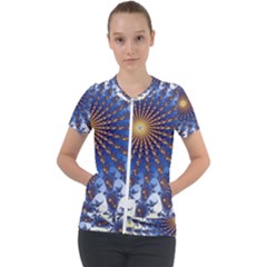 Fractal Spiral Curve Abstraction Short Sleeve Zip Up Jacket