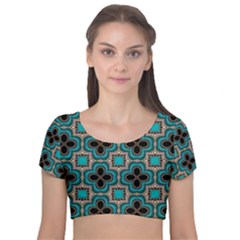 Seamless Wallpaper Pattern Ornament Pattern Velvet Short Sleeve Crop Top 