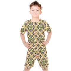 Seamless Wallpaper Geometric Yellow Kids  Tee And Shorts Set