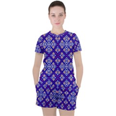 Symmetry Digital Art Pattern Blue Women s Tee And Shorts Set