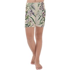 Botanical Print Antique Natural Kids  Lightweight Velour Capri Yoga Leggings