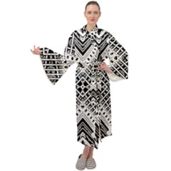 Pattern Tile Repeating Geometric Maxi Tie Front Velour Kimono