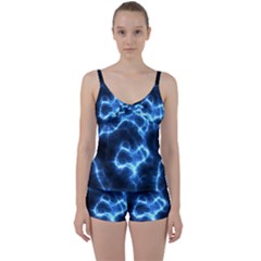 Electricity Blue Brightness Tie Front Two Piece Tankini by HermanTelo