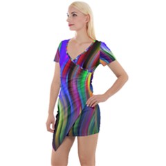 Lines Swinging Plasma Cross Short Sleeve Asymmetric Mini Dress
