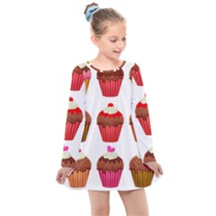 Chocolate Cake Muffin Kids  Long Sleeve Dress
