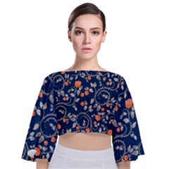 Midnight Florals Tie Back Butterfly Sleeve Chiffon Top by VeataAtticus