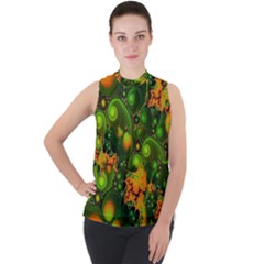 Fractal Design Creative Fantasy Mock Neck Chiffon Sleeveless Top