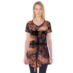 Aurora Sunset Sun Landscape Short Sleeve Tunic 