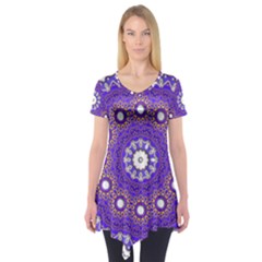 Mandala Abstract Design Pattern Blue Short Sleeve Tunic 