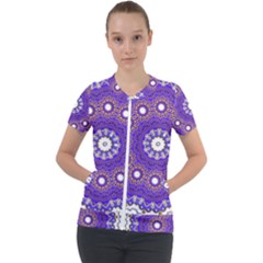 Mandala Abstract Design Pattern Blue Short Sleeve Zip Up Jacket