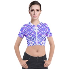 Geometric Plaid Purple Blue Short Sleeve Cropped Jacket