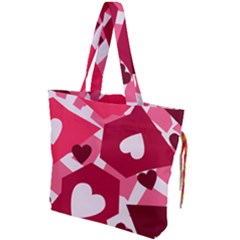 Pink Hearts Pattern Love Shape Drawstring Tote Bag by Bajindul