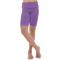 Gingham Plaid Fabric Pattern Purple Kids  Lightweight Velour Cropped Yoga Leggings by HermanTelo