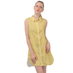 Gingham Plaid Fabric Pattern Yellow Sleeveless Shirt Dress by HermanTelo
