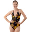 Nature Yellow Plant Leaves Halter Cut-Out One Piece Swimsuit View1