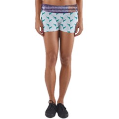 Blue Parrot Pattern Yellow Plaid Flannel Yoga Shorts