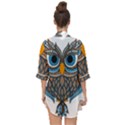 Owl Drawing Art Vintage Clothing Blue Feather Open Front Chiffon Kimono View2