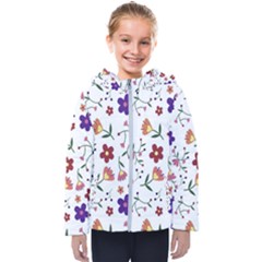 Flowers On A White Background             Kids  Hooded Puffer Jacket