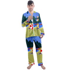 Beach Summer Sea Ocean Water Sand Men s Satin Pajamas Long Pants Set