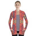 Misc shapes on an orange background               Women s Open Front Pockets Cardigan View1