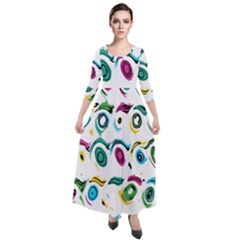 Distorted Circles On A White Background                   Quarter Sleeve Maxi Velour Dress