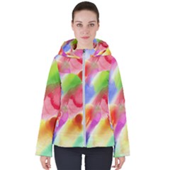 Colorful Watercolors                   Women s Hooded Puffer Jacket