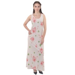 Pink Flowers Pattern Spring Nature Sleeveless Velour Maxi Dress