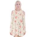 pink flowers pattern spring nature Velvet Long Sleeve Shoulder Cutout Dress View1
