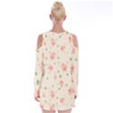 pink flowers pattern spring nature Velvet Long Sleeve Shoulder Cutout Dress View2
