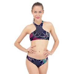 Fractal Artwork Abstract Background Art Pattern High Neck Bikini Set