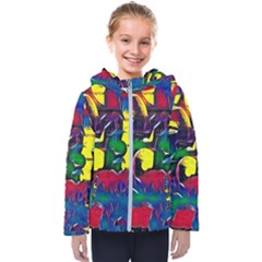 Colorful Shapes Abstract Painting                     Kids  Hooded Puffer Jacket