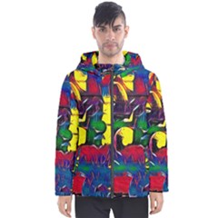Colorful Shapes Abstract Painting                      Men s Hooded Puffer Jacket