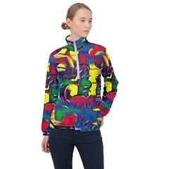 Colorful Shapes Abstract Painting                      Women Half Zip Windbreaker