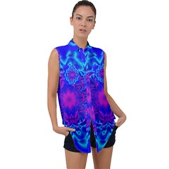 Digital Art Artwork Fractal Color Abstact Sleeveless Chiffon Button Shirt