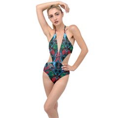 Abstract Art Fractal Artwork Plunging Cut Out Swimsuit