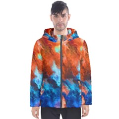 Orange Blue Texture                      Men s Hooded Puffer Jacket