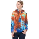 Orange blue texture                      Women Hooded Front Pocket Windbreaker View1