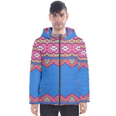 Shapes On A Blue Background                      Men s Hooded Puffer Jacket