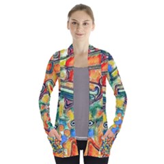Colorful Painted Shapes                     Women s Open Front Pockets Cardigan