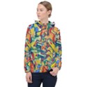 Colorful painted shapes                      Women Hooded Front Pocket Windbreaker View1
