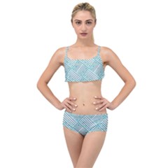 Wood Texture Diagonal Pastel Blue Layered Top Bikini Set