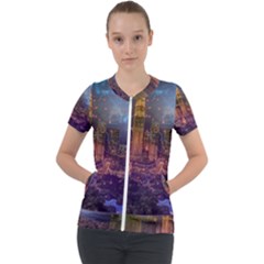 City Lights Skyline Buildings Short Sleeve Zip Up Jacket